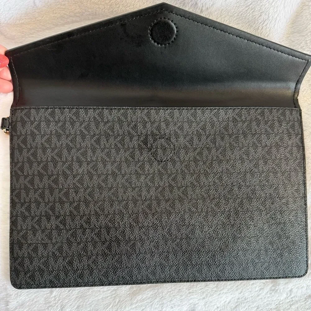 Michael Kors Black and Gray Monogram Envelope Style Clutch/Wristlet